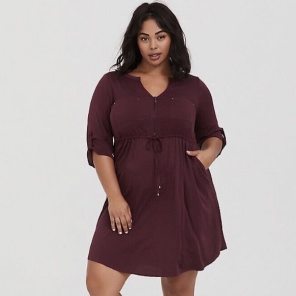 TORRID BURGUNDY PURPLE ZIP CHALLIS SHIRT DRESS 3X - Picture 1 of 16